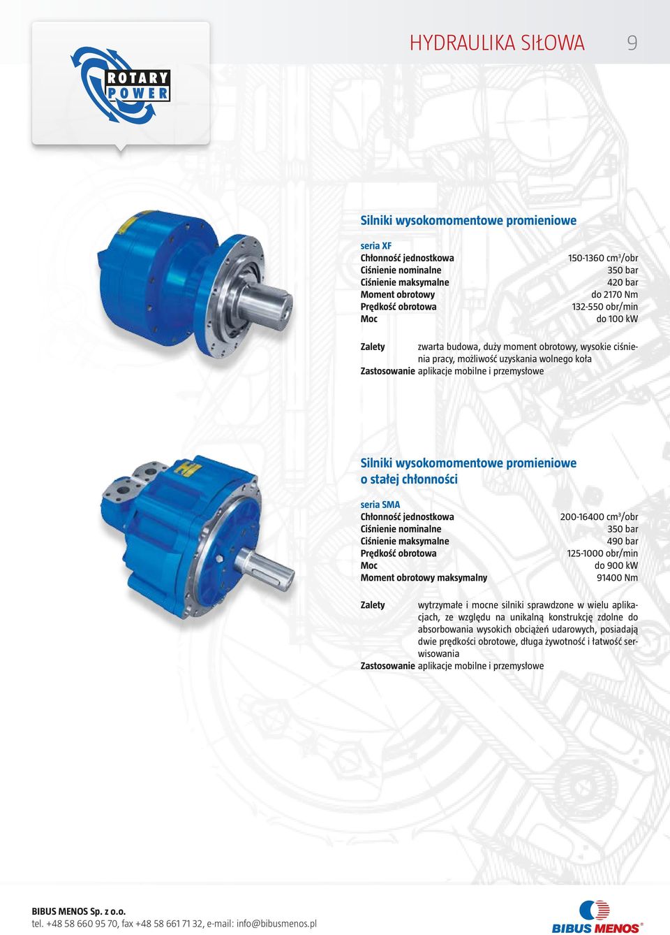 chłonności seria SMA Chłonność jednostkowa Prędkość obrotowa Moc Moment obrotowy maksymalny 200-16400 cm 3 /obr 350 bar 490 bar 125-1000 obr/min do 900 kw 91400 Nm Zalety wytrzymałe i mocne silniki