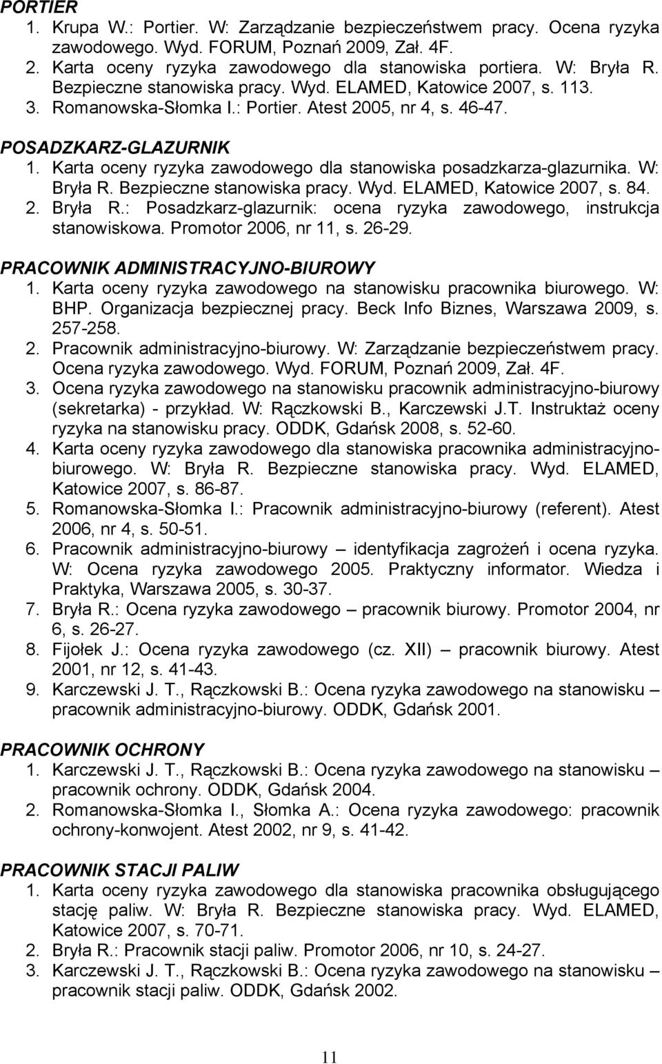 Bezpieczne stanowiska pracy. Wyd. ELAMED, Katowice 2007, s. 84. 2. Bryła R.: Posadzkarz-glazurnik: ocena ryzyka zawodowego, instrukcja stanowiskowa. Promotor 2006, nr 11, s. 26-29.