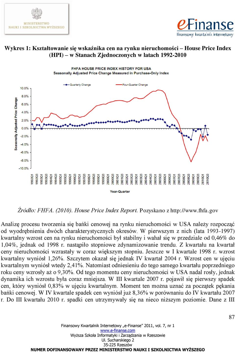 W pierwszym z nich (lata 1993-1997) kwartalny wzrost cen na rynku nieruchomości był stabilny i wahał się w przedziale od 0,46% do 1,04%, jednak od 1998 r. nastąpiło stopniowe zdynamizowanie trendu.