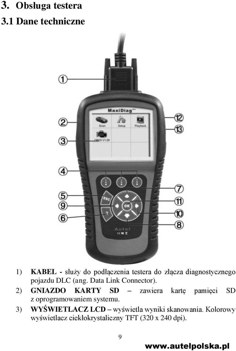 diagnostycznego pojazdu DLC (ang. Data Link Connector).