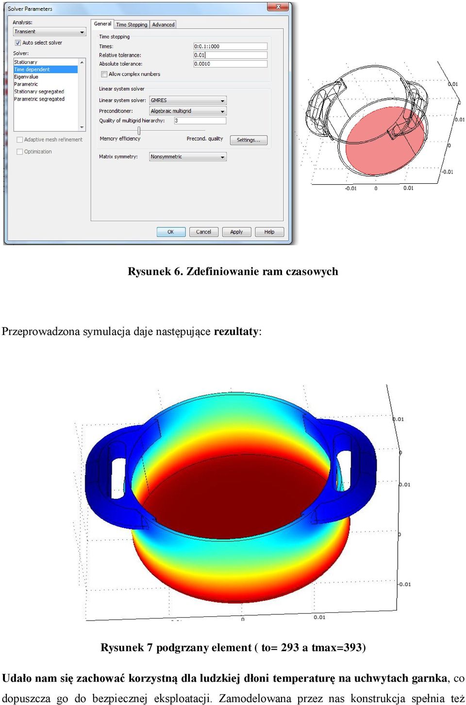 rezultaty: Rysunek 7 podgrzany element ( to= 293 a tmax=393) Udało nam się