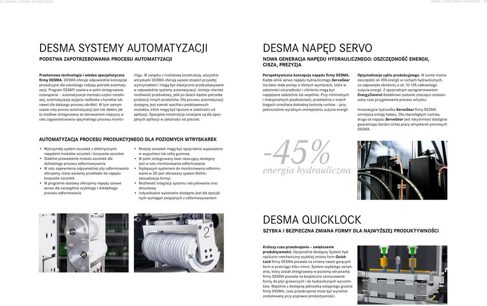 Program DESMY zawiera w pełni zintegrowane rozwiązania automatyzacja montażu części metalowej, automatyzacja wyjęcia nadlewka z kanałów lub nawet dla dalszego procesu obróbki.