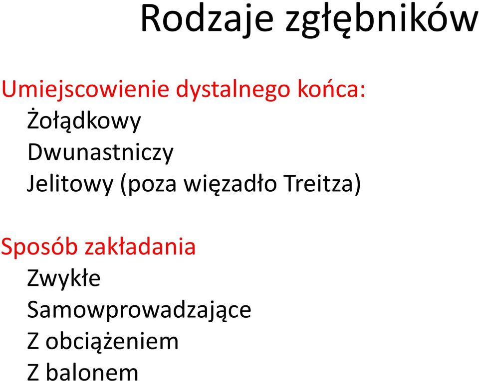 Jelitowy (poza więzadło Treitza) Sposób