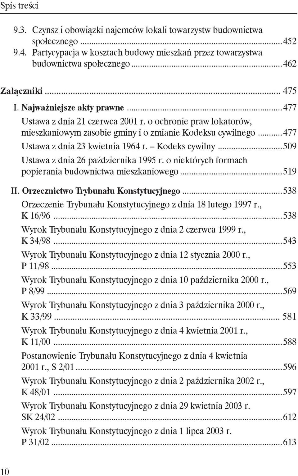 Kodeks cywilny... 509 Ustawa z dnia 26 października 1995 r. o niektórych formach popierania budownictwa mieszkaniowego... 519 II. Orzecznictwo Trybunału Konstytucyjnego.