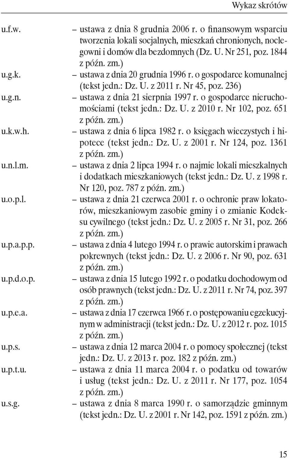 o gospodarce komunalnej (tekst jedn.: Dz. U. z 2011 r. Nr 45, poz. 236) ustawa z dnia 21 sierpnia 1997 r. o gospodarce nieruchomościami (tekst jedn.: Dz. U. z 2010 r. Nr 102, poz.