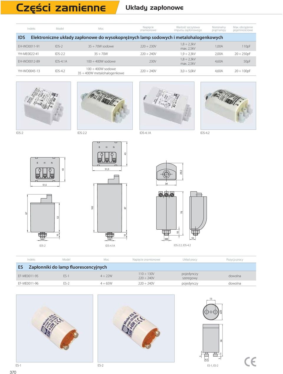 1A 100 400W sodowe 230V YH-WO0045-13 IDS-4.2 100 400W sodowe 35 400W metalohalogenkowe 1,8 2,3kV max. 2,5kV 4,60A 50pF 220 240V 3,0 5,0kV 4,60A 20 100pF IDS-2 IDS-2.2 IDS-4.1A IDS-4.