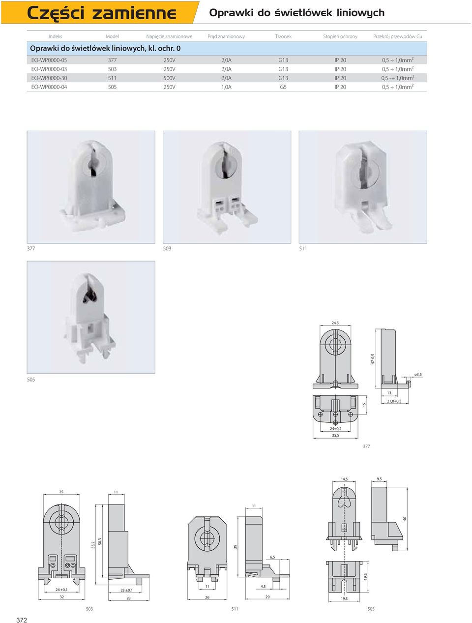 0 EO-WP0000-05 377 250V 2,0A G13 IP 20 0,5 1,0mm² EO-WP0000-03 503 250V 2,0A G13 IP 20 0,5 1,0mm² EO-WP0000-30 511 500V 2,0A G13