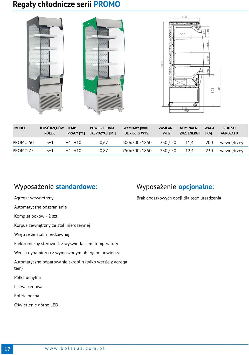 ENERGII [KG] AGREGATU PROMO 50 3+1 +4 +10 0,67 500x700x1850 230 / 50 11,4 200 wewnętrzny PROMO 75 3+1 +4 +10 0,87 750x700x1850 230 / 50 12,4 230 wewnętrzny