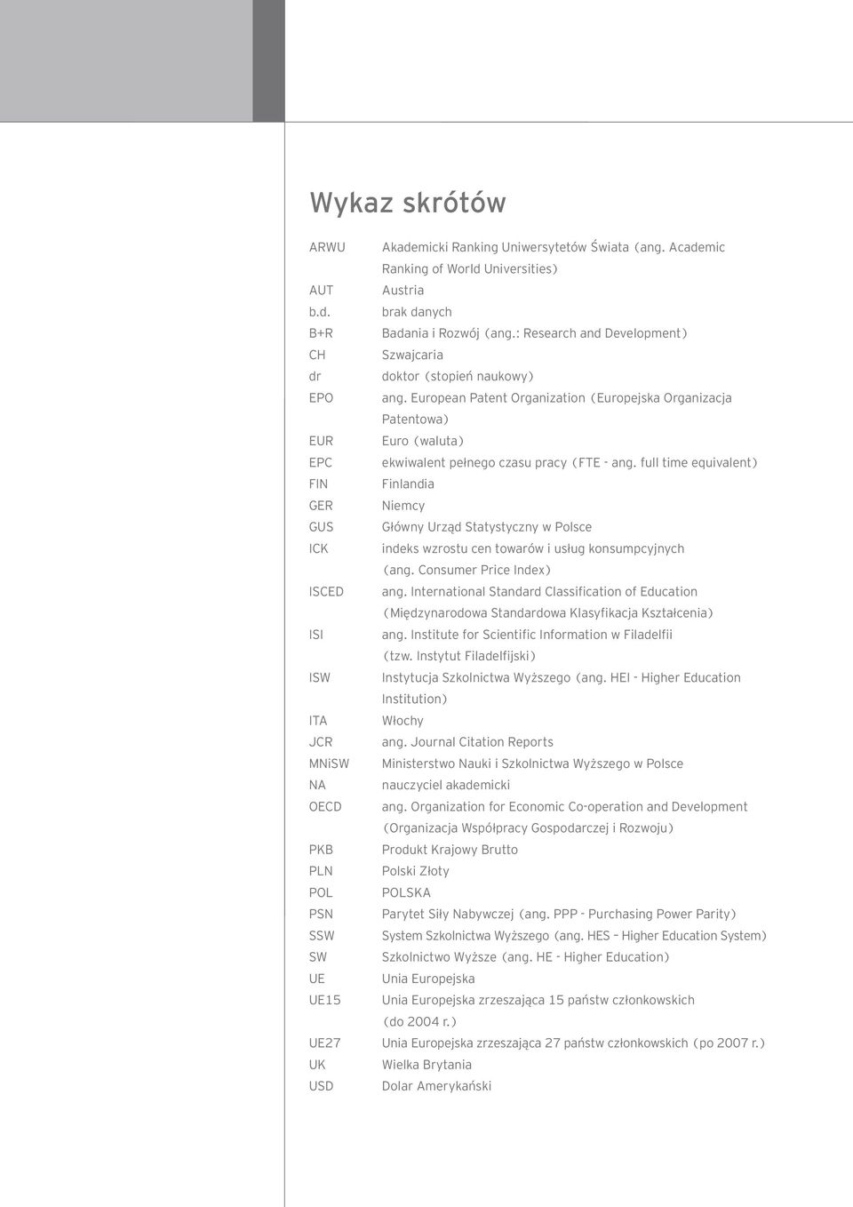 European Patent Organization (Europejska Organizacja Patentowa) Euro (waluta) ekwiwalent pełnego czasu pracy (FTE - ang.