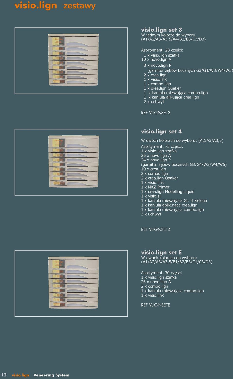 lign 2 x uchwyt REF VLIGNSET3 visio.lign set 4 W dwóch kolorach do wyboru: (A2/A3/A3,5) Asortyment, 75 części: 1 x visio.lign szafka 26 x novo.lign A 24 x novo.