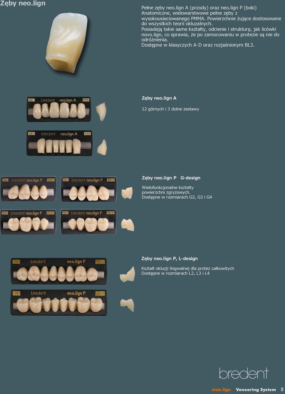 lign, co sprawia, że po zamocowaniu w protezie są nie do odróżnienia. Dostępne w klasyczych A-D oraz rozjaśnionym BL3. Zęby neo.