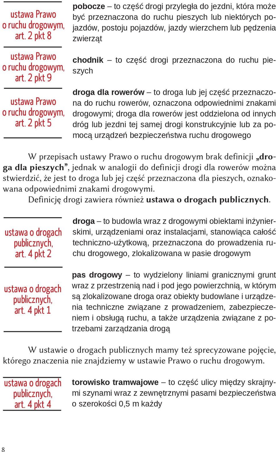 drogi przeznaczona do ruchu pieszych droga dla rowerów to droga lub jej część przeznaczona do ruchu rowerów, oznaczona odpowiednimi znakami drogowymi; droga dla rowerów jest oddzielona od innych dróg