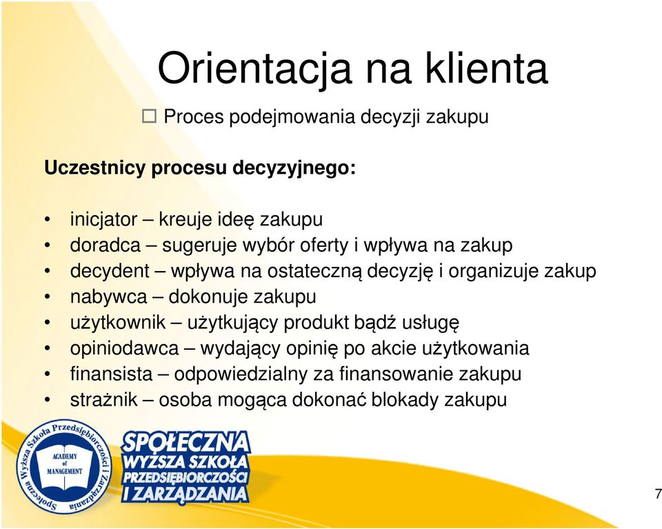 organizuje zakup nabywca dokonuje zakupu użytkownik użytkujący produkt bądź usługę opiniodawca wydający