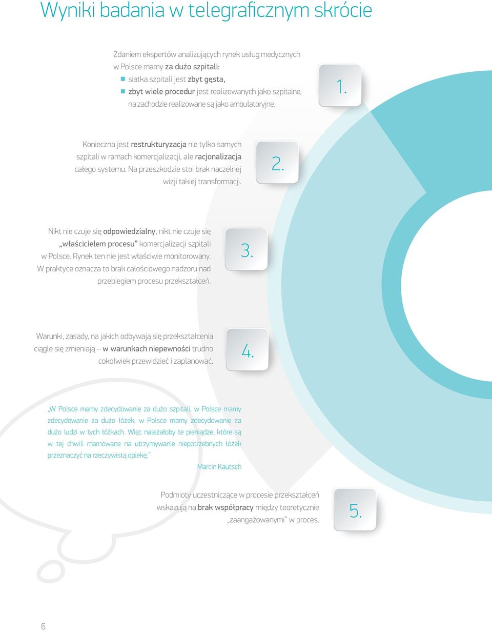 Na przeszkodzie stoi brak naczelnej wizji takiej transformacji. 2. Nikt nie czuje się odpowiedzialny, nikt nie czuje się właścicielem procesu komercjalizacji szpitali w Polsce.