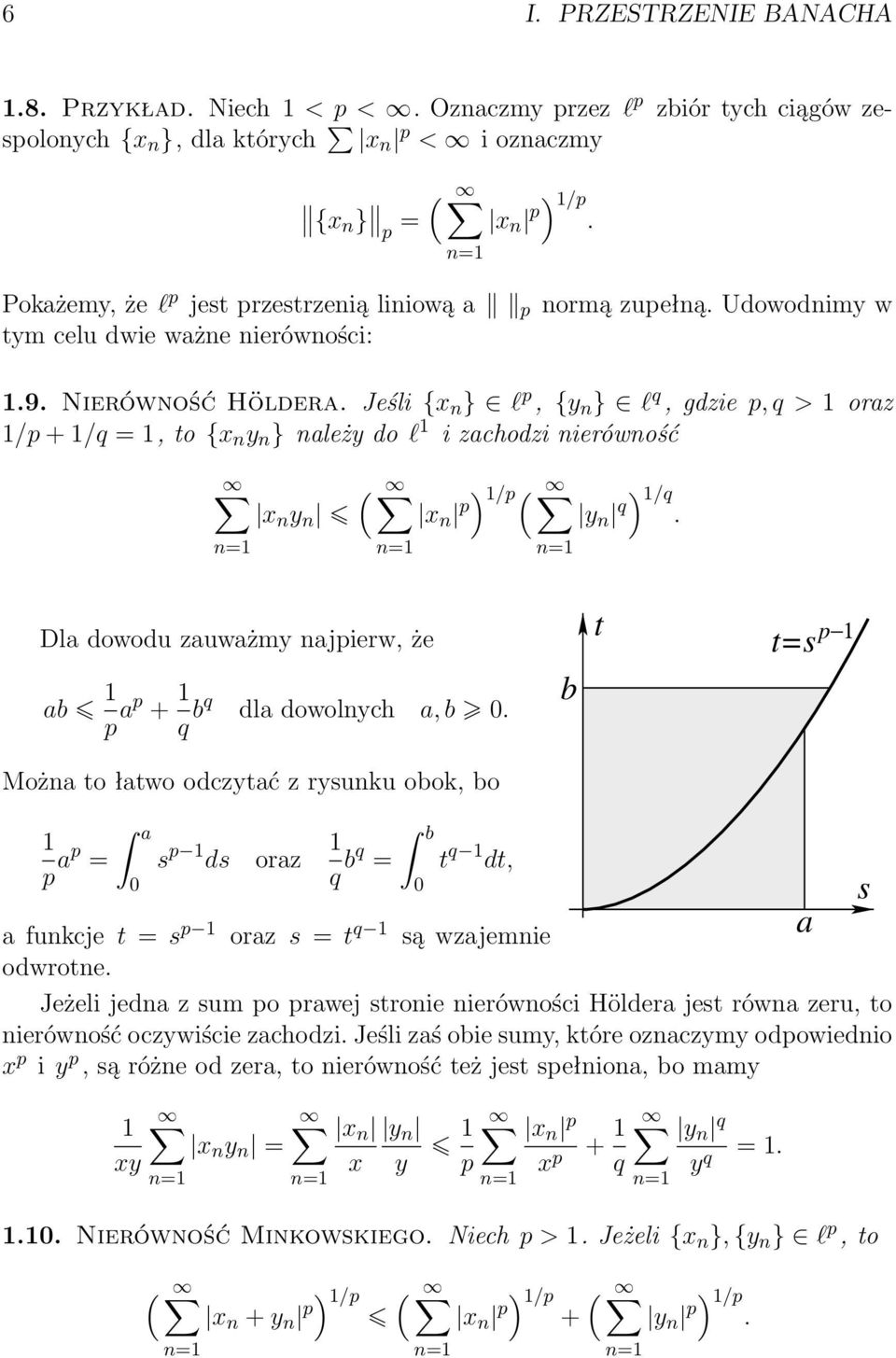 Jeśli {x n } l p, {y n } l q, gdzie p, q > 1 oraz 1/p + 1/q = 1, to {x n y n } należy do l 1 i zachodzi nierówność n=1 ( x n y n x n p) 1/p( y n q) 1/q.