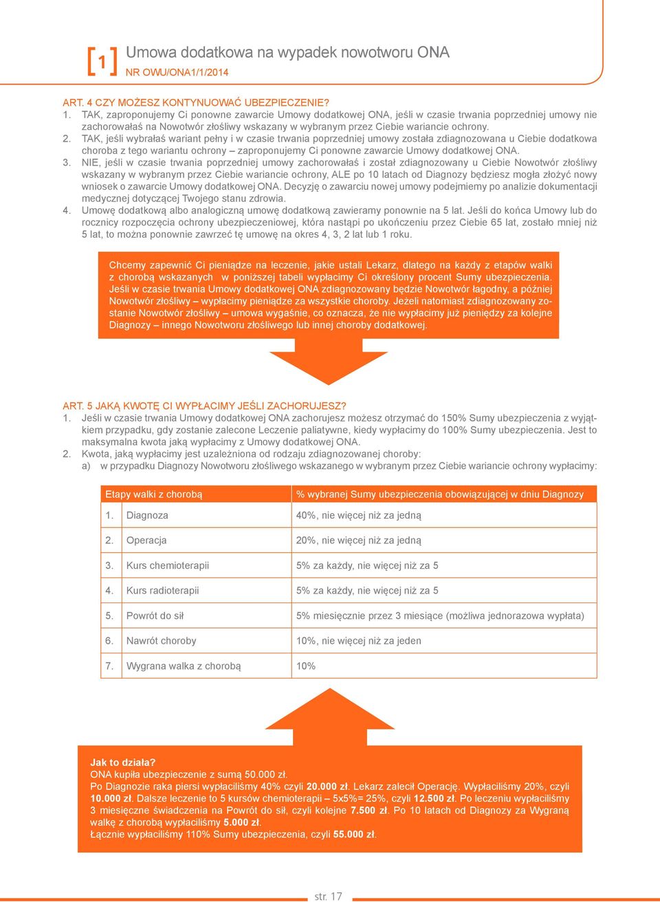 TAK, zaproponujemy Ci ponowne zawarcie Umowy dodatkowej ONA, jeśli w czasie trwania poprzedniej umowy nie zachorowałaś na Nowotwór złośliwy wskazany w wybranym przez Ciebie wariancie ochrony. 2.