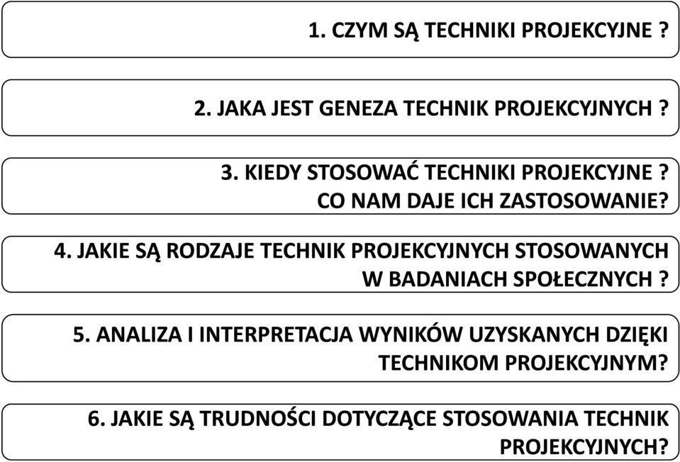 JAKIE SĄ RODZAJE TECHNIK PROJEKCYJNYCH STOSOWANYCH W BADANIACH SPOŁECZNYCH? 5.