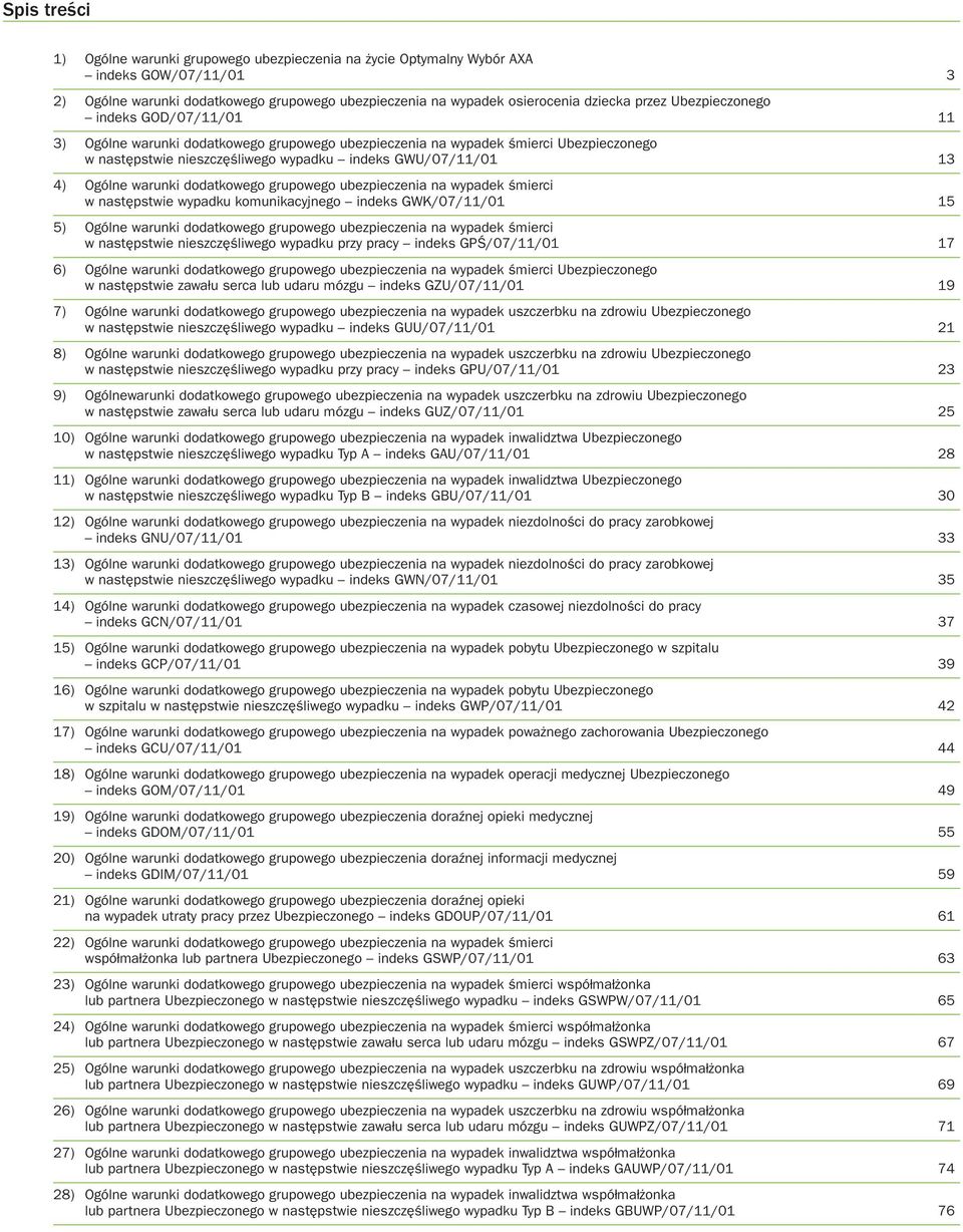 warunki dodatkowego grupowego ubezpieczenia na wypadek śmierci w następstwie wypadku komunikacyjnego indeks GWK/07/11/01 15 5) Ogólne warunki dodatkowego grupowego ubezpieczenia na wypadek śmierci w