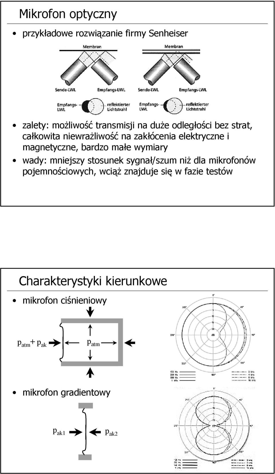 wymiary wady: mniejszy stosunek sygnał/szum niż dla mikrofonów pojemnościowych, wciąż znajduje się w