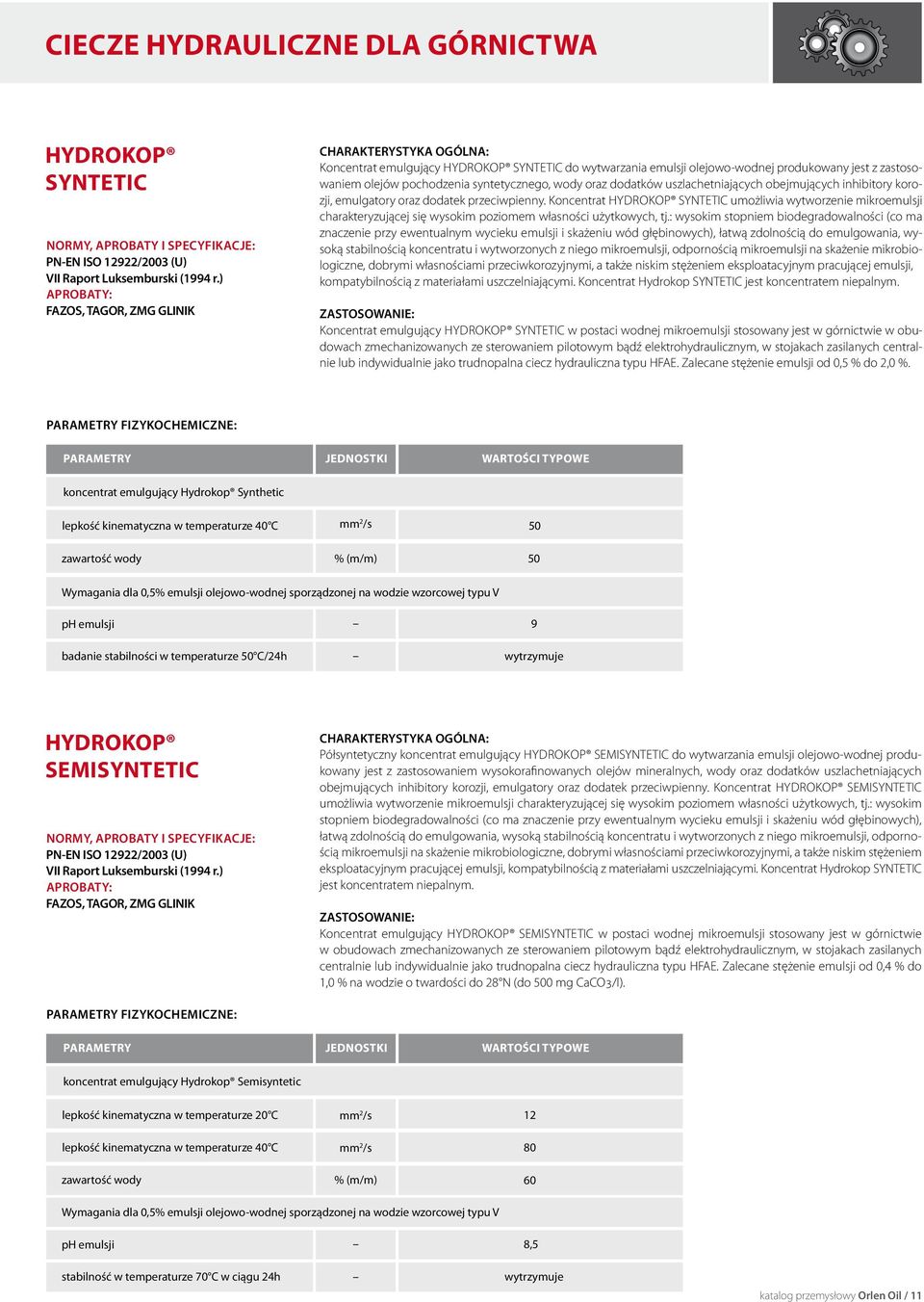 uszlachetniających obejmujących inhibitory korozji, emulgatory oraz dodatek przeciwpienny.