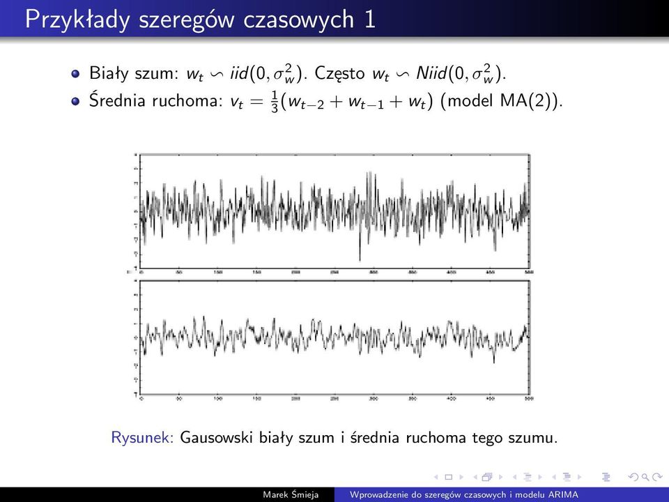 Średnia ruchoma: v t = 1 3 (w t 2 + w t 1 + w t )