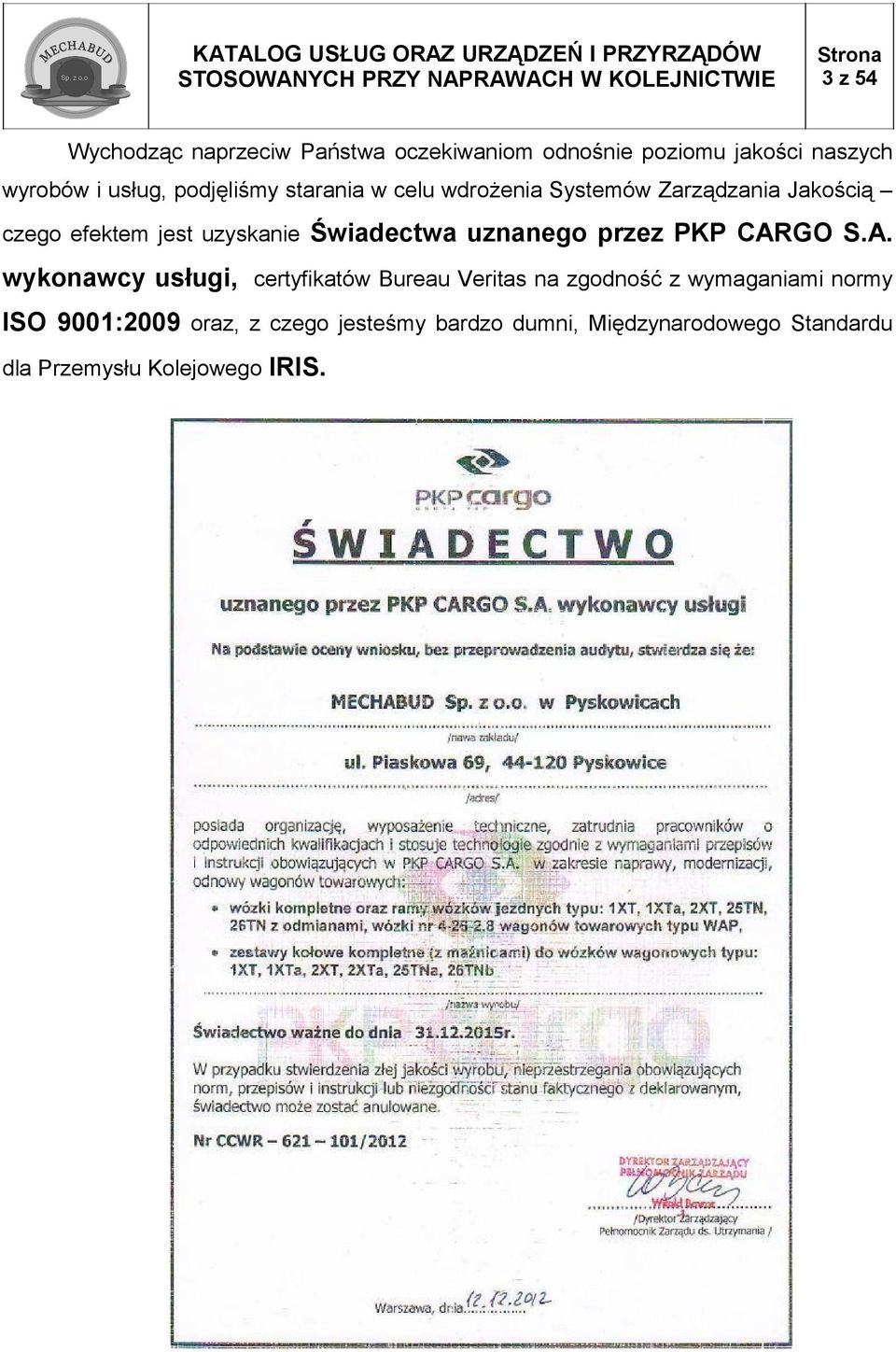 Świadectwa uznanego przez PKP CAR