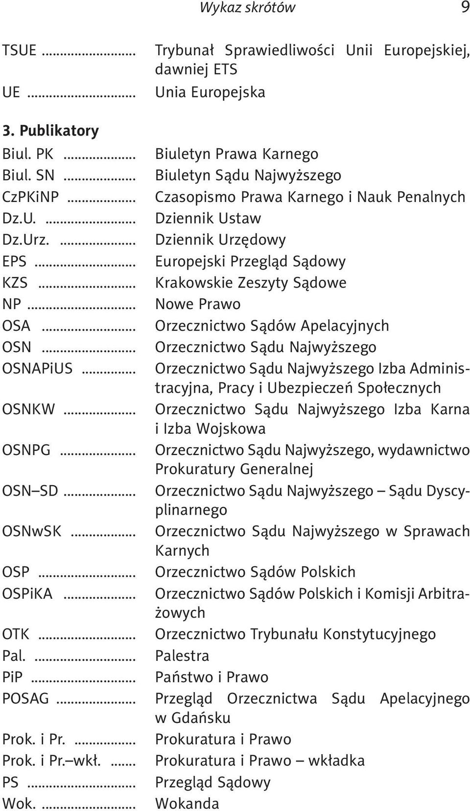 ... Trybunał Sprawiedliwości Unii Europejskiej, dawniej ETS Unia Europejska Biuletyn Prawa Karnego Biuletyn Sądu Najwyższego Czasopismo Prawa Karnego i Nauk Penalnych Dziennik Ustaw Dziennik Urzędowy