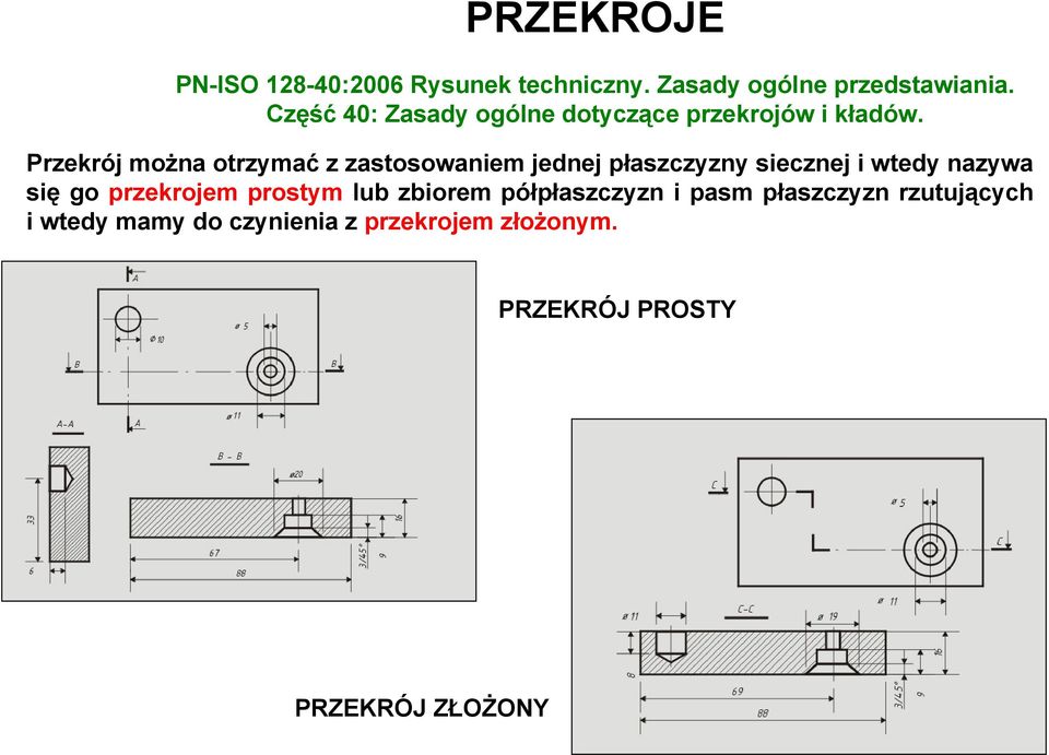 Przekrój można otrzymać z zastosowaniem jednej płaszczyzny siecznej i wtedy nazywa się go