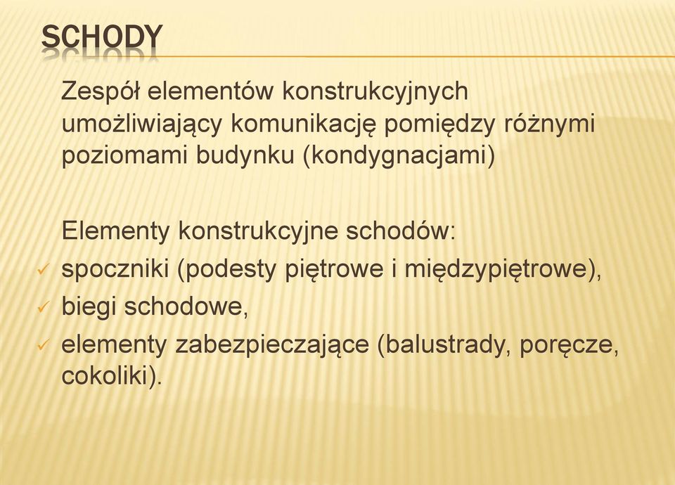 konstrukcyjne schodów: spoczniki (podesty piętrowe i