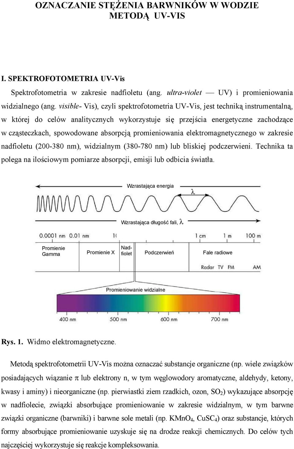 promieniowania elektromagnetycznego w zakresie nadfioletu (200-380 nm), widzialnym (380-780 nm) lub bliskiej podczerwieni.
