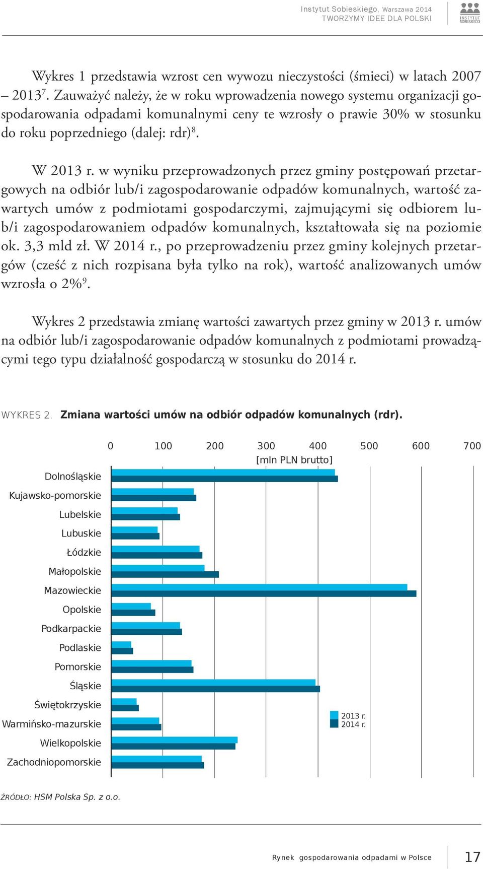 w wyniku przeprowadzonych przez gminy postępowań przetargowych na odbiór lub/i zagospodarowanie odpadów komunalnych, wartość zawartych umów z podmiotami gospodarczymi, zajmującymi się odbiorem lub/i