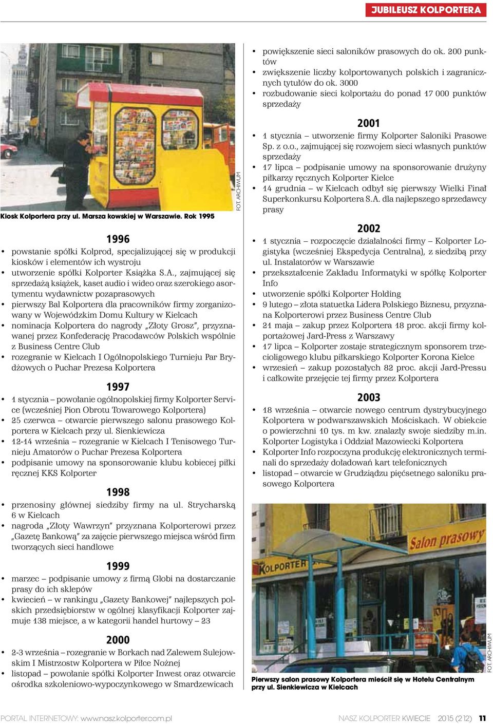 Rok 1995 1996 powstanie spółki Kolprod, specjalizującej się w produkcji kiosków i elementów ich wystroju utworzenie spółki Kolporter Książka S.A.