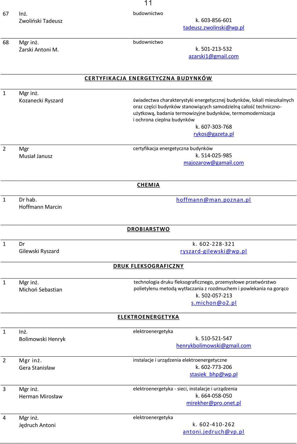 termowizyjne budynków, termomodernizacja i ochrona cieplna budynków k. 607-303-768 rykos@gazeta.pl certyfikacja energetyczna budynków k. 514-025-985 majozarow@gamail.com CHEMIA 1 Dr hab.