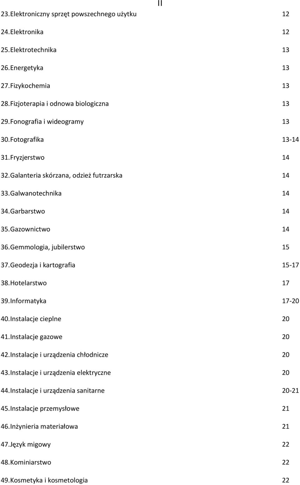 Gemmologia, jubilerstwo 15 37. Geodezja i kartografia 15-17 38. Hotelarstwo 17 39. Informatyka 17-20 40. Instalacje cieplne 20 41. Instalacje gazowe 20 42.