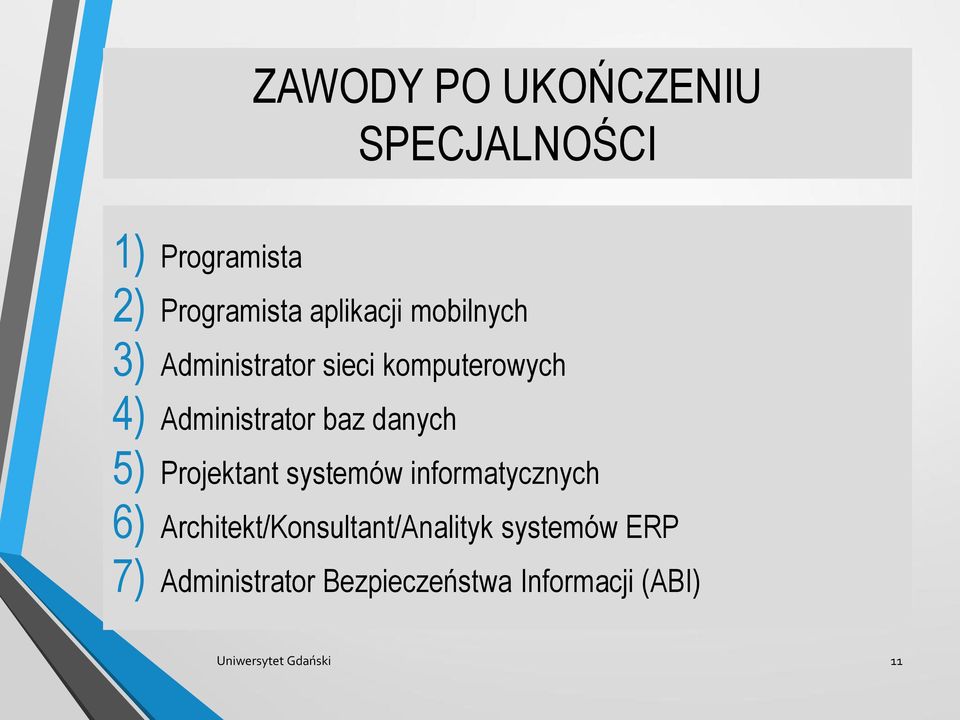 5) Projektant systemów informatycznych 6) Architekt/Konsultant/Analityk