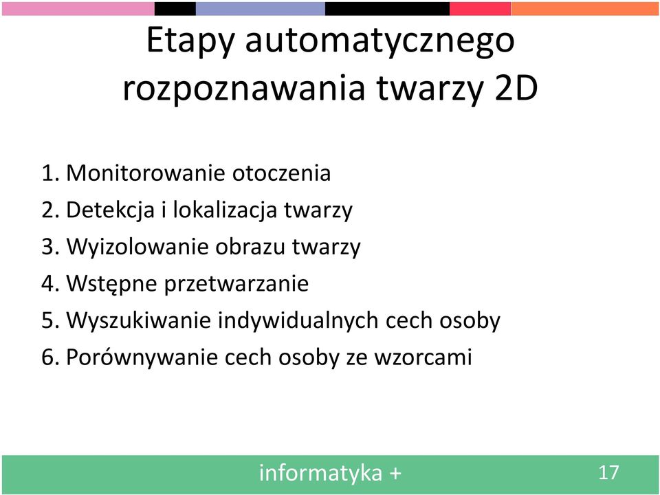 Wyizolowanie obrazu twarzy 4. Wstępne przetwarzanie 5.