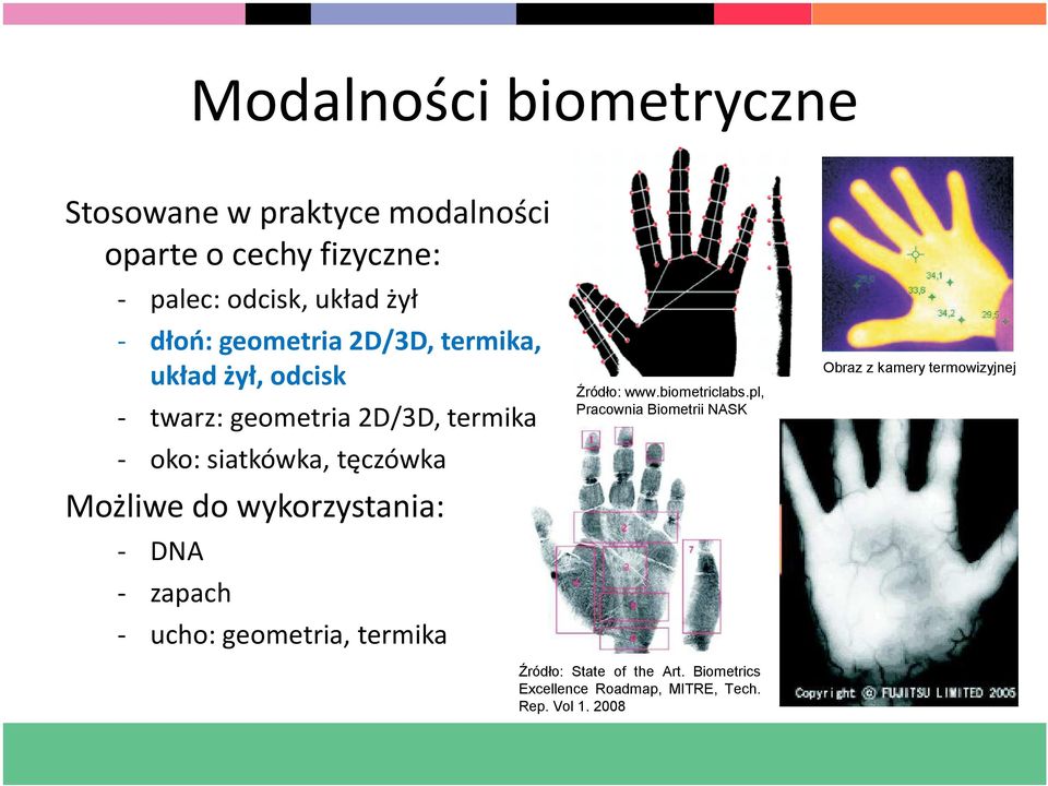 Możliwe do wykorzystania: - DNA - zapach - ucho: geometria, termika Źródło: www.biometriclabs.