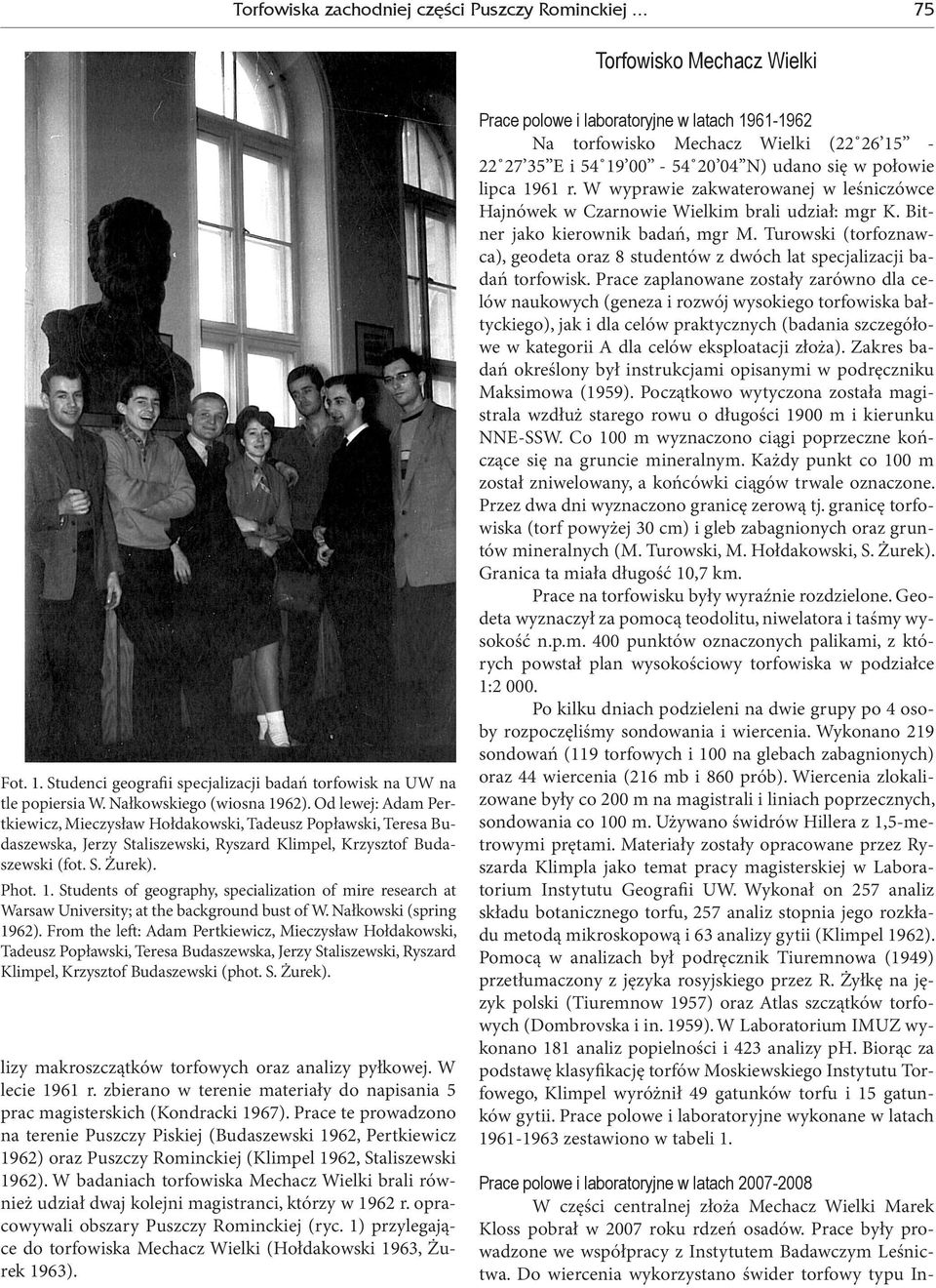 Students of geography, specialization of mire research at Warsaw University; at the background bust of W. Nałkowski (spring 1962).