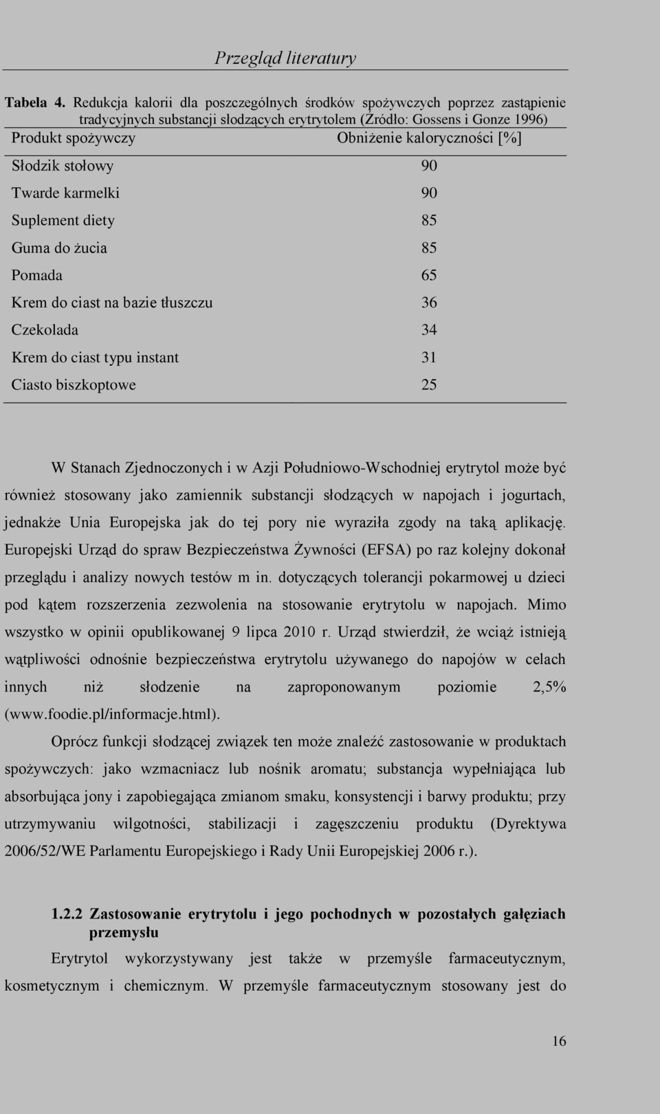 Słodzik stołowy 90 Twarde karmelki 90 Suplement diety 85 Guma do żucia 85 Pomada 65 Krem do ciast na bazie tłuszczu 36 Czekolada 34 Krem do ciast typu instant 31 Ciasto biszkoptowe 25 W Stanach