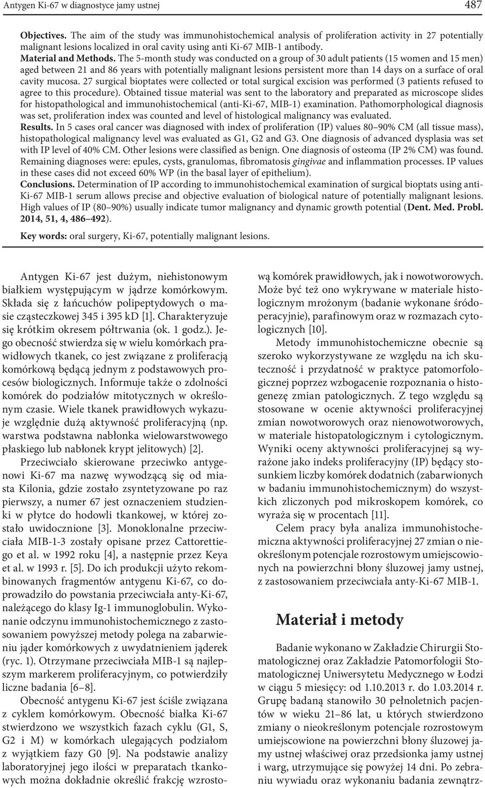 The 5-month study was conducted on a group of 30 adult patients (15 women and 15 men) aged between 21 and 86 years with potentially malignant lesions persistent more than 14 days on a surface of oral