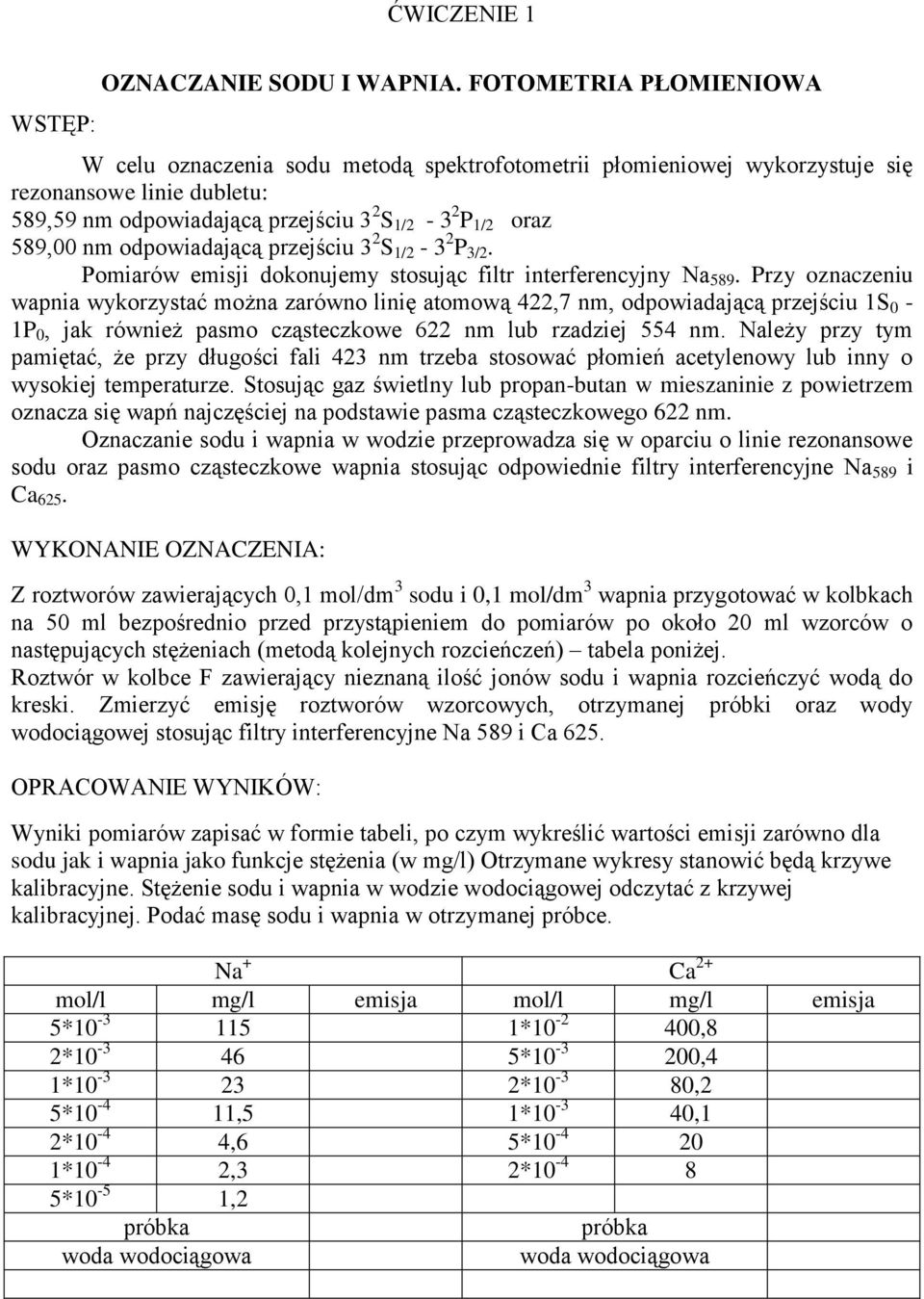 odpoiadającą przejściu 3 2 S 1/2-3 2 P 3/2. Pomiaró emisji dokonujemy stosując filtr interferencyjny Na 589.