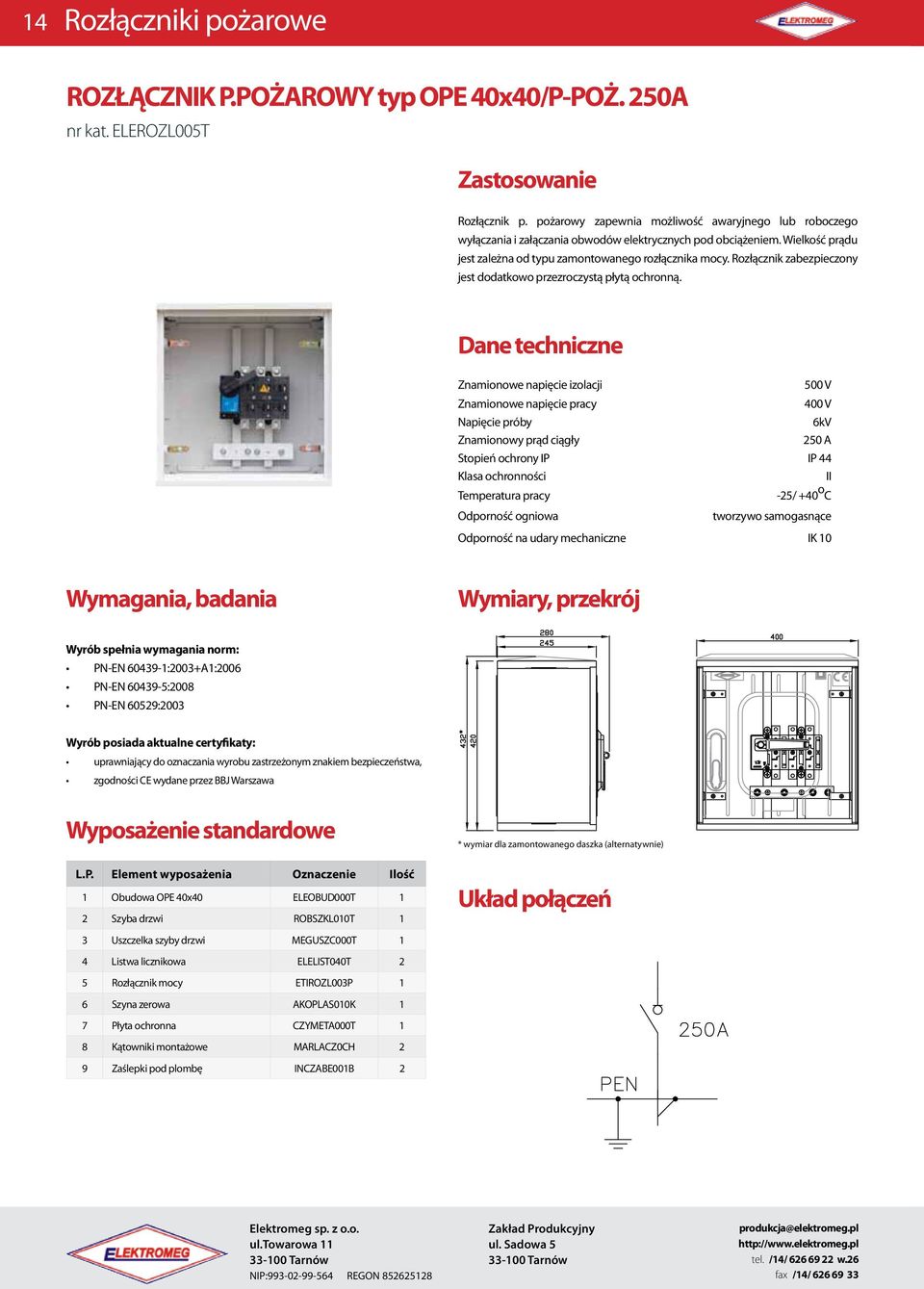 Wielkość prądu jest zależna od typu zamontowanego rozłącznika mocy. Rozłącznik zabezpieczony jest dodatkowo przezroczystą płytą ochronną.