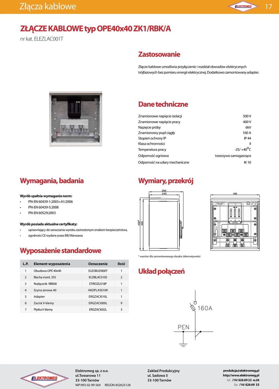 elektrycznej. Dodatkowo zamontowany adapter. 160 A 1 Obudowa OPE 40x40 ELEOBUD000T 1 2 Blacha mont.