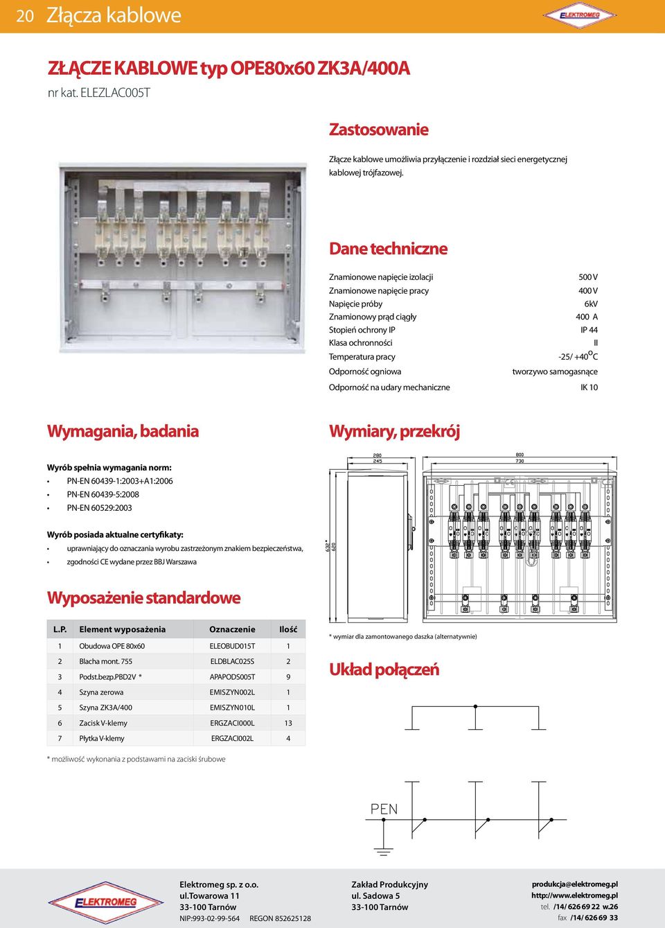 400 A 1 Obudowa OPE 80x60 ELEOBUD015T 1 2 Blacha mont. 755 ELDBLAC025S 2 3 Podst.bezp.