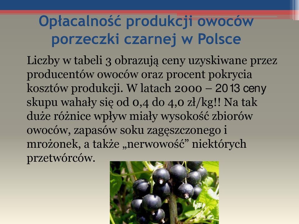 W latach 2000 2013 ceny skupu wahały się od 0,4 do 4,0 zł/kg!