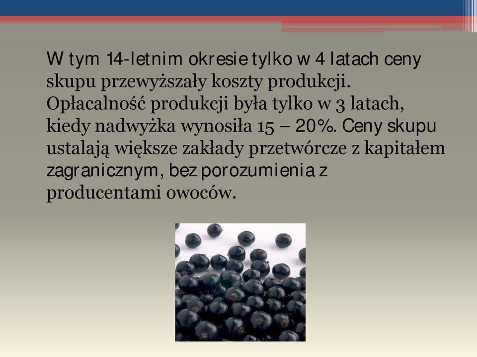 Opłacalność produkcji była tylko w 3 latach, kiedy nadwyżka wynosiła