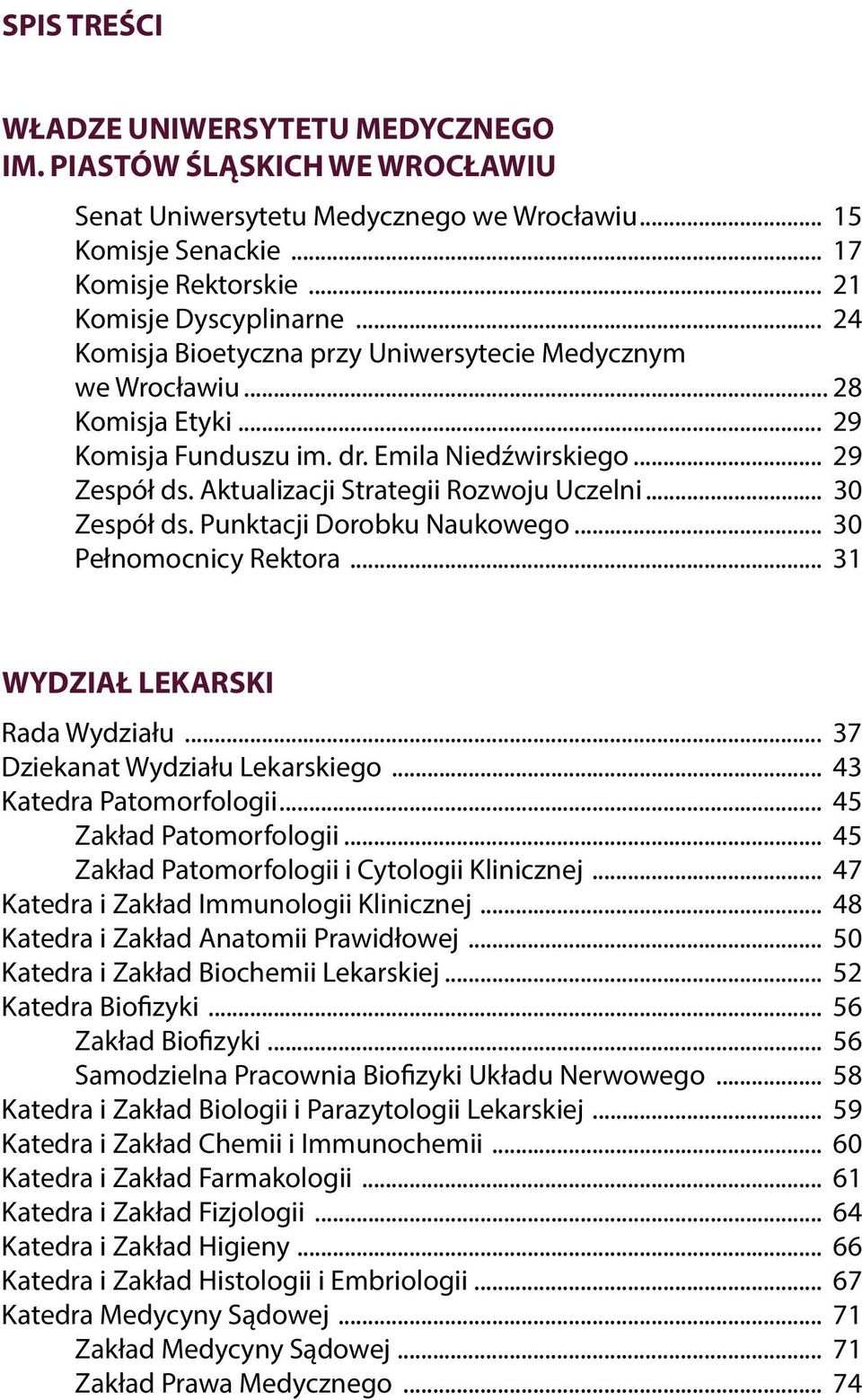 .. 30 Zespół ds. Punktacji Dorobku Naukowego... 30 Pełnomocnicy Rektora... 31 WYDZIAŁ LEKARSKI Rada Wydziału... 37 Dziekanat Wydziału Lekarskiego... 43 Katedra Patomorfologii.