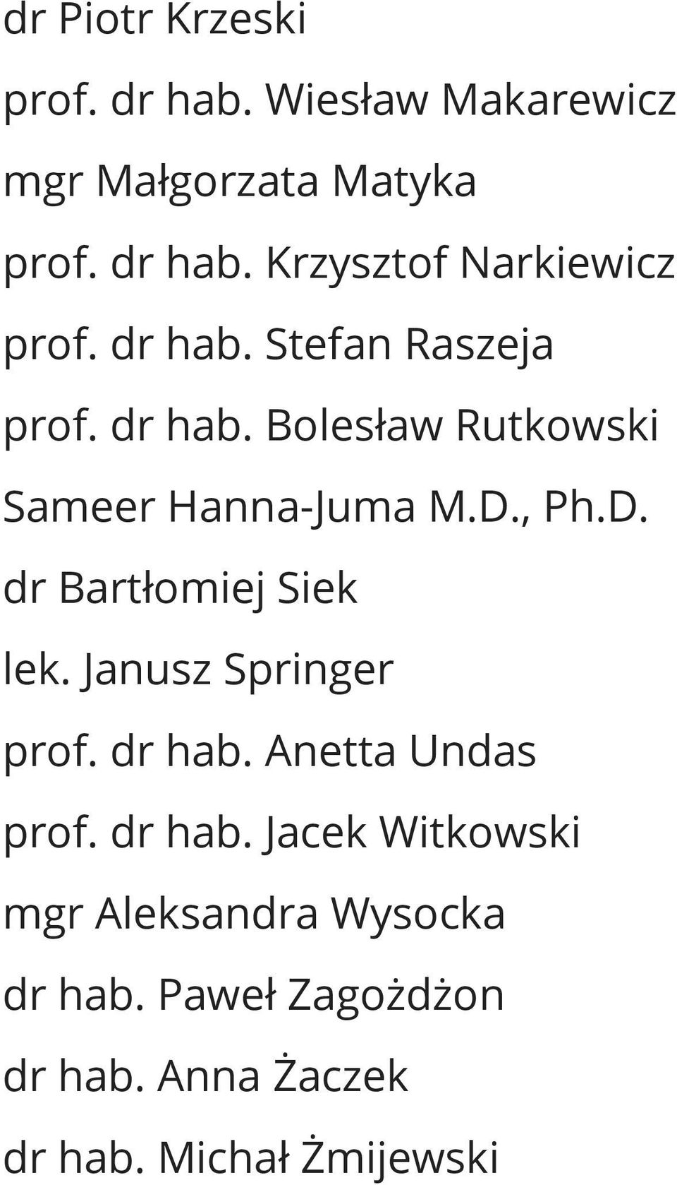 , Ph.D. dr Bartłomiej Siek lek. Janusz Springer prof. dr hab.