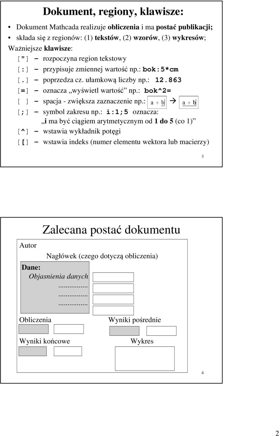 : bok^2= [ ] - spacja - zwiększa zaznaczenie np.: [;] - symbol zakresu np.