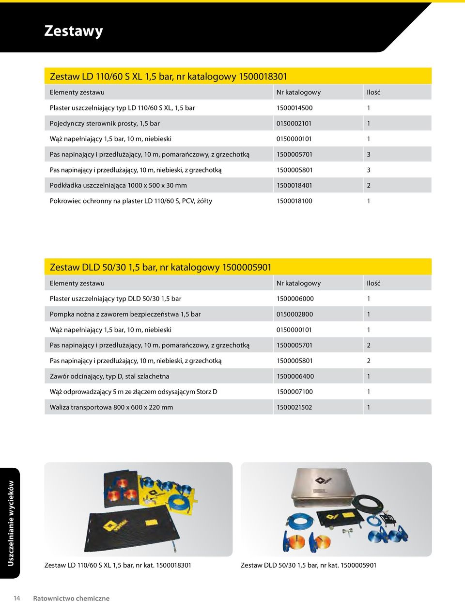 z grzechotką 1500005801 3 Podkładka uszczelniająca 1000 x 500 x 30 mm 1500018401 2 Pokrowiec ochronny na plaster LD 110/60 S, PCV, żółty 1500018100 1 Zestaw DLD 50/30 1,5 bar, nr katalogowy